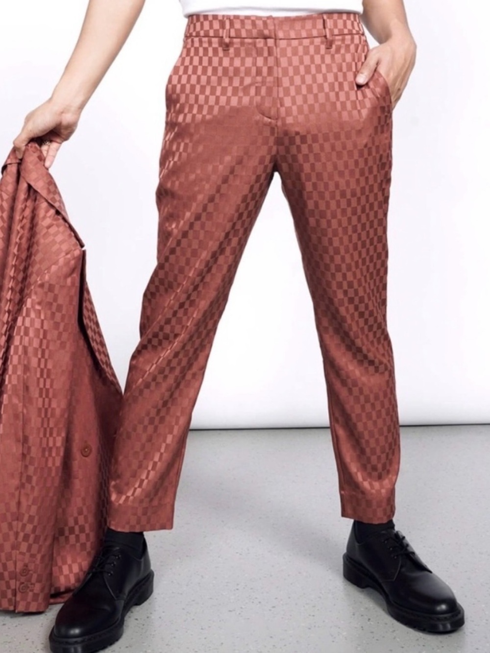 Wildfang The Empower Slim Crop Pant Womens Size 12 Check Jacquard Trousers